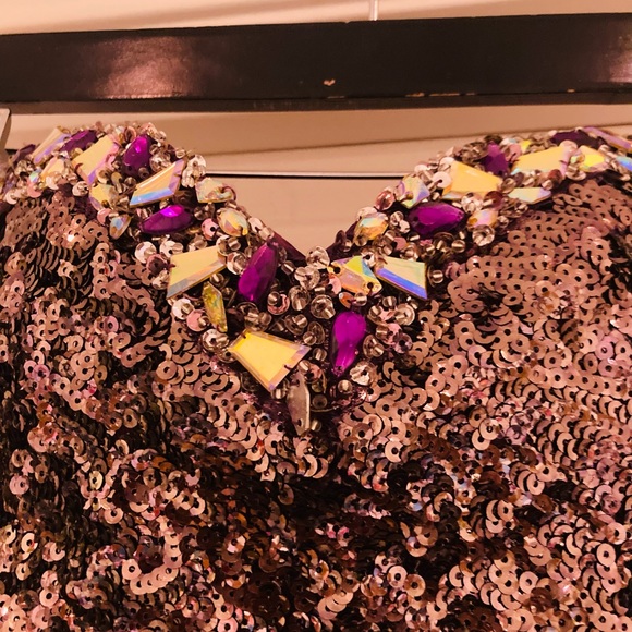 Purple sequin long evening gown - Picture 4 of 11